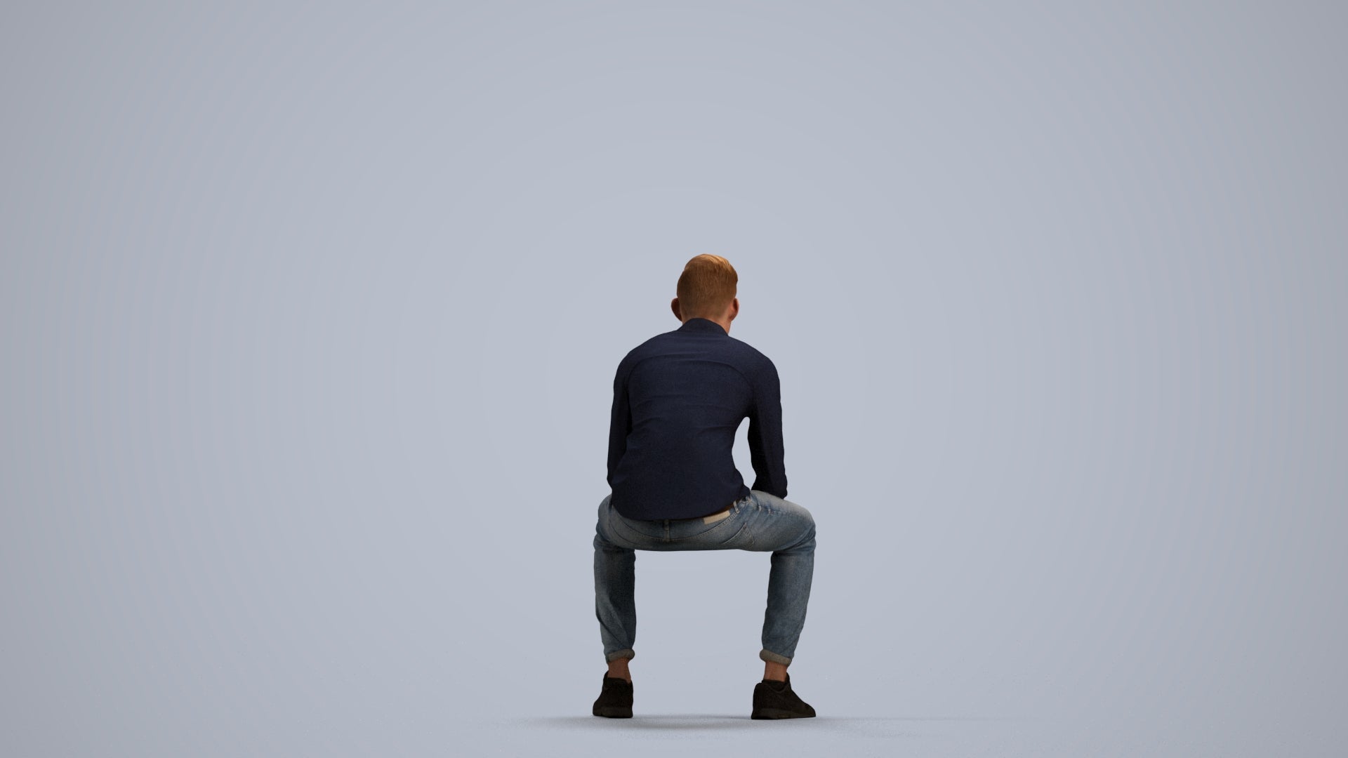 3D people model man casual sitting, scanned human for 3ds Max rendering, front view render