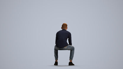 3D people model man casual sitting, scanned human for 3ds Max rendering, front view render