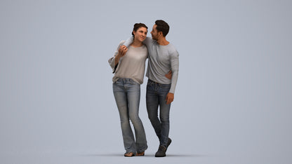 scanned 3D woman casual couple, photogrammetry people for Enscape and V-Ray, standing pose render