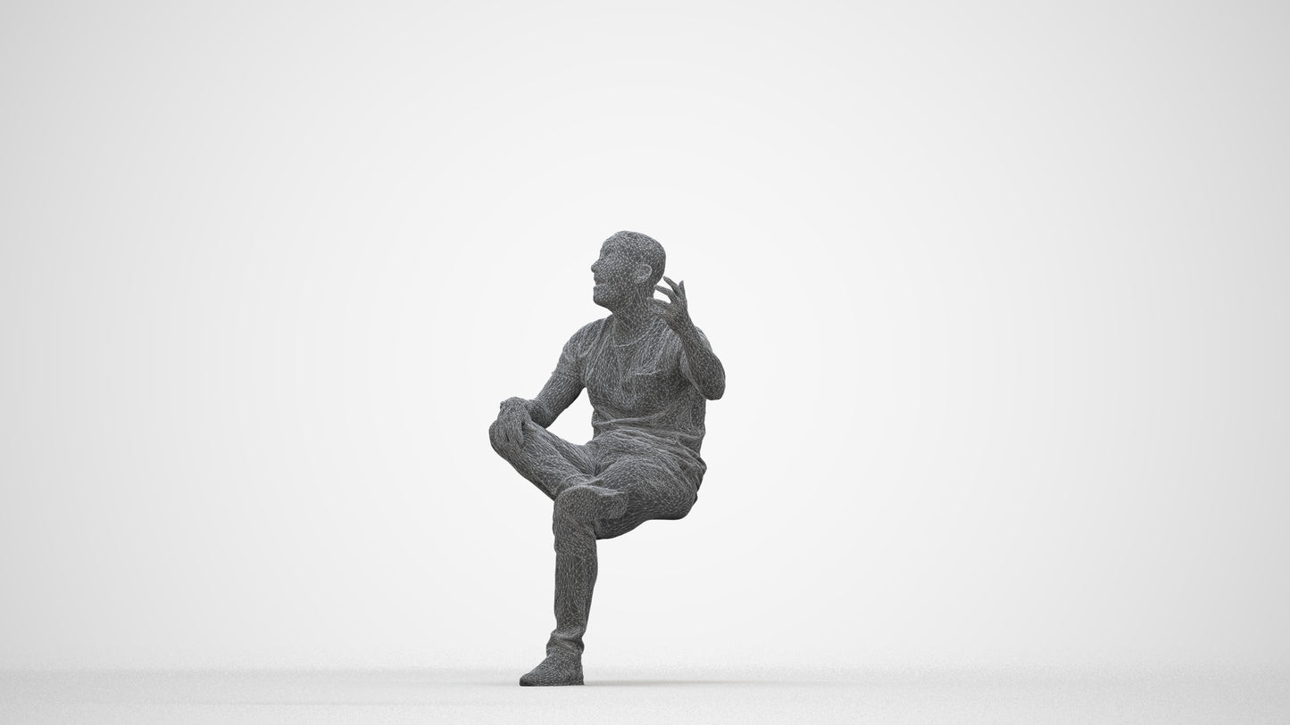 realistic 3D people man casual sitting, render-ready for V-Ray and Corona, FBX OBJ, wireframe back view