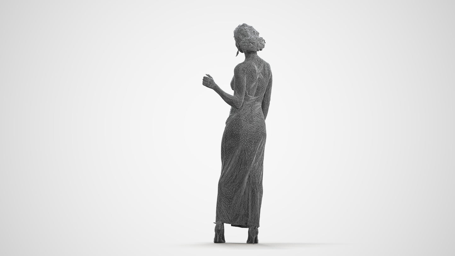 3D human model woman formal formalaffairs, photogrammetry scanned person for archviz, wireframe front view