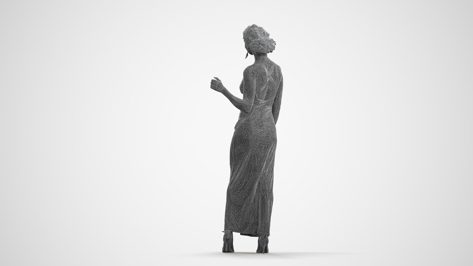 3D human model woman formal formalaffairs, photogrammetry scanned person for archviz, wireframe front view