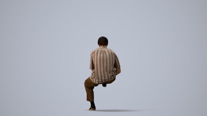 3D scanned man sitting casual, photorealistic archviz people for Enscape and SketchUp, three-quarter view render