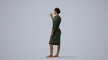 realistic 3D human woman bathroom, archviz people FBX OBJ for Blender, three-quarter view render