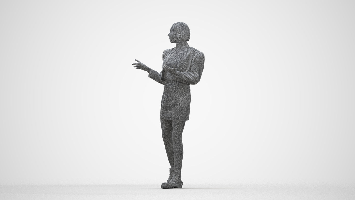 3D people model woman business walking, scanned human for 3ds Max rendering, wireframe back view