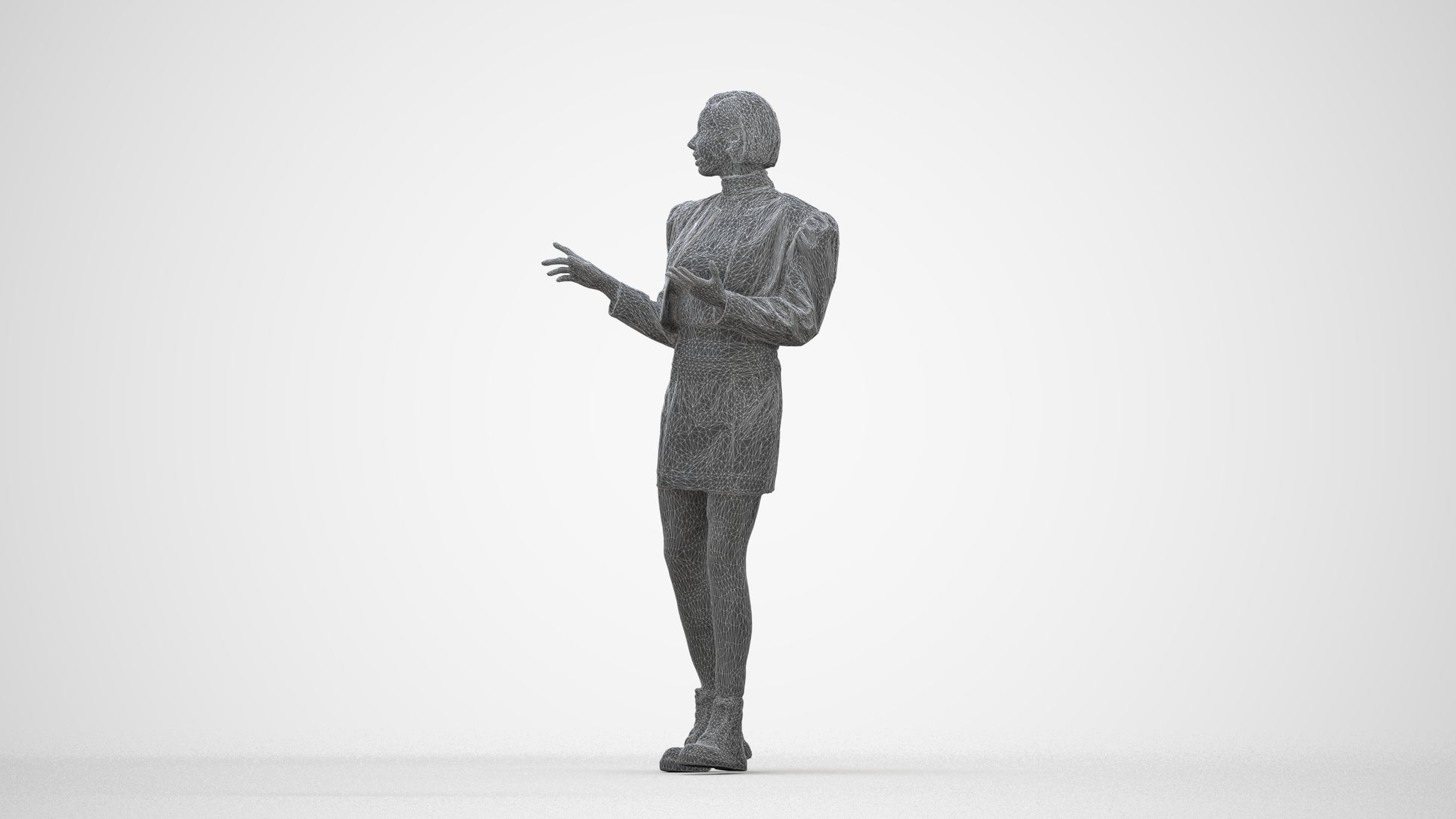 3D people model woman business walking, scanned human for 3ds Max rendering, wireframe back view