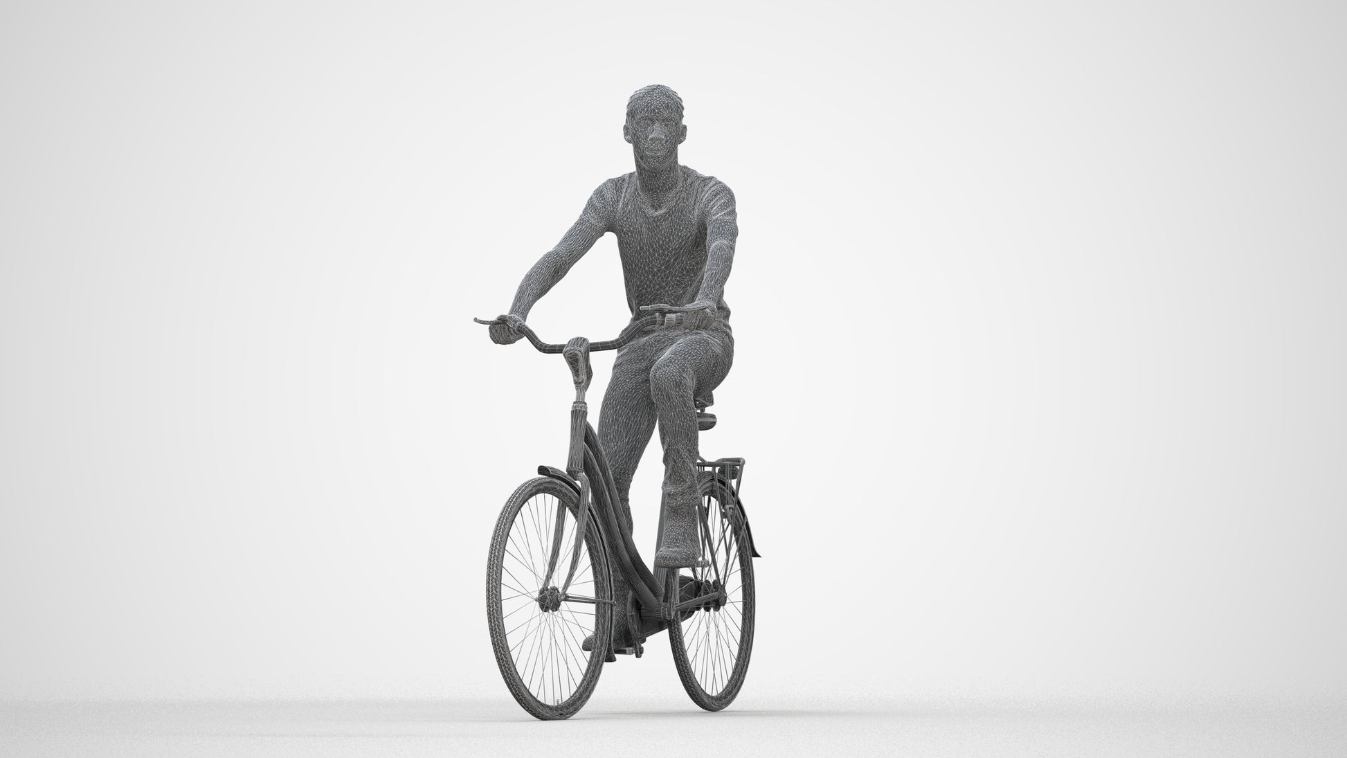 realistic 3D boy casual cycling, scanned archviz people for Blender and 3ds Max, wireframe back view