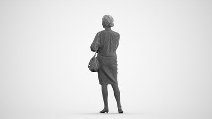 realistic 3D human senior woman business standing, archviz people FBX OBJ for Blender, wireframe front view
