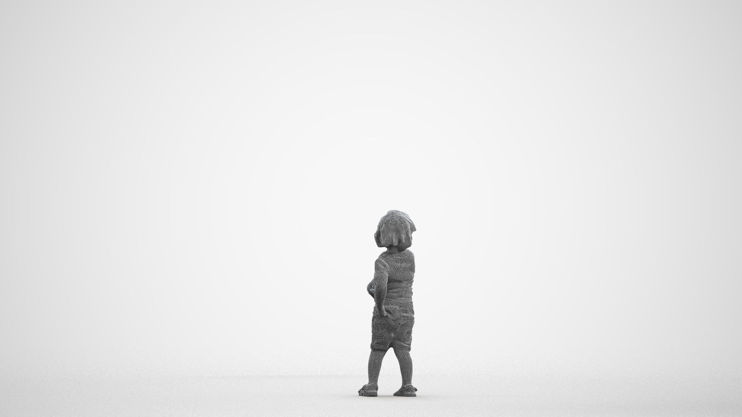 3D human model boy casual kids, photogrammetry scanned person for archviz, wireframe front view