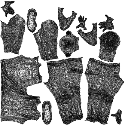 3D people model man casual standing, scanned human for 3ds Max rendering, wireframe top-down view