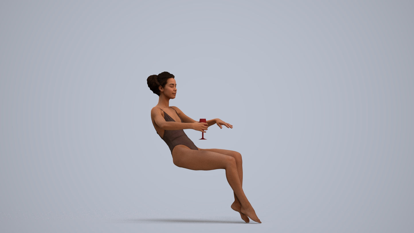3D human model woman pool, photogrammetry scanned person for archviz, standing pose render