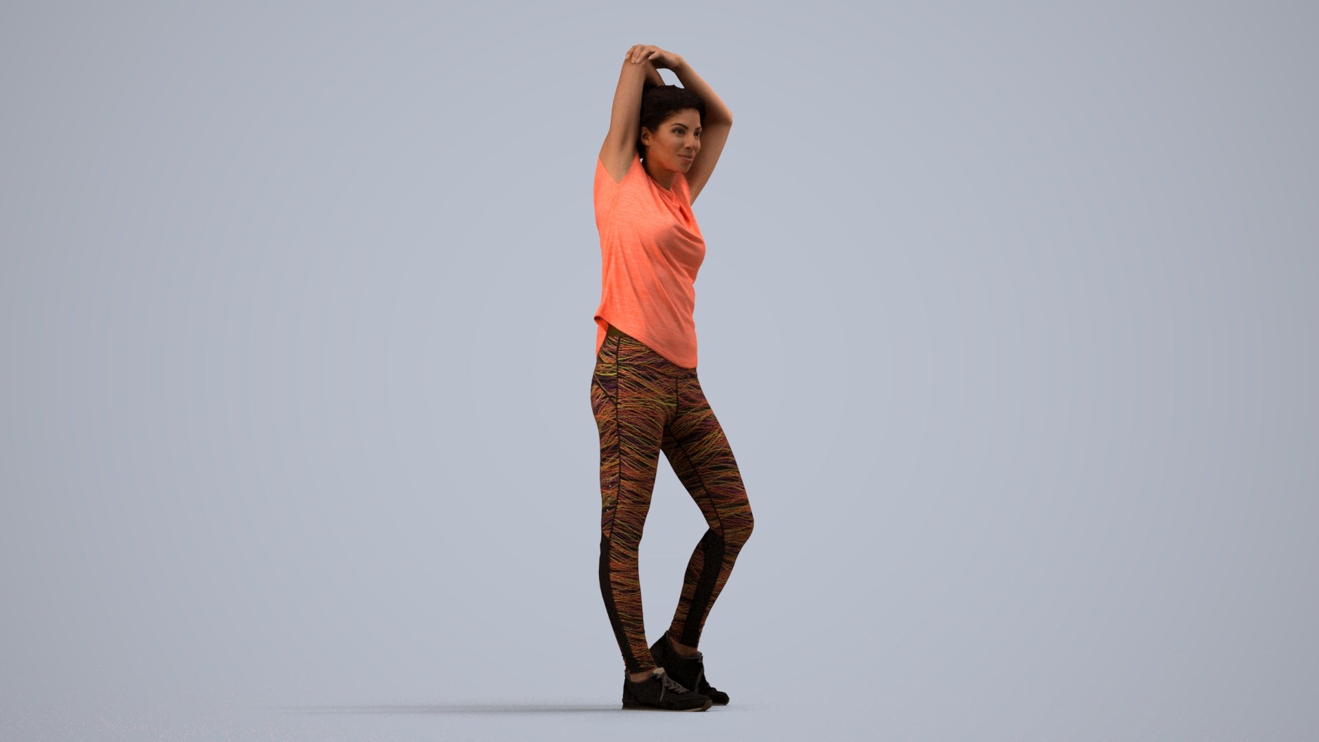 realistic 3D people woman sport, render-ready for V-Ray and Corona, FBX OBJ, side view render