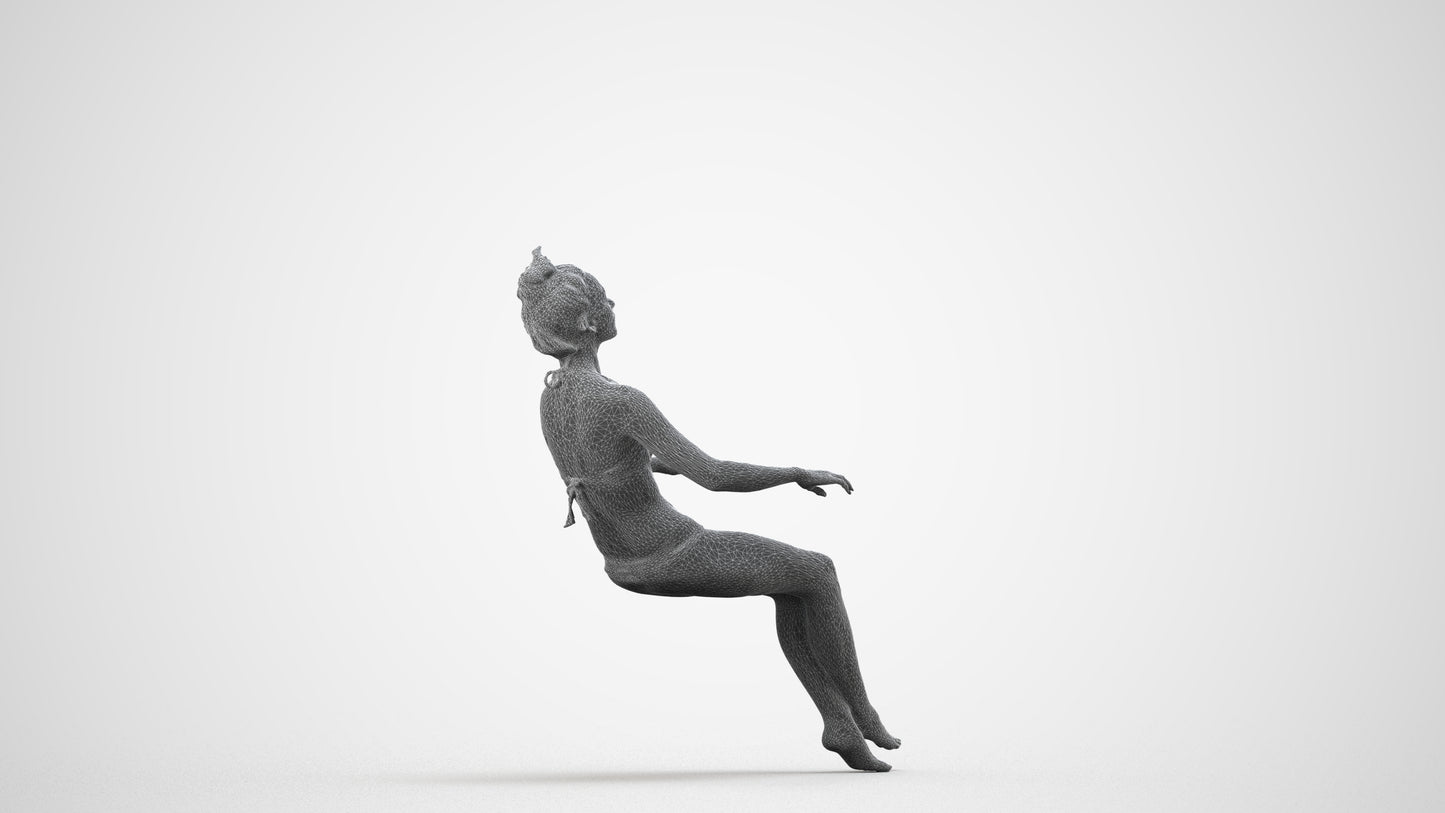 realistic 3D woman pool, scanned archviz people for Blender and 3ds Max, wireframe side view