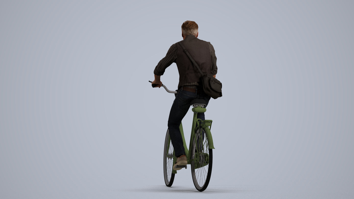3D people model man casual cycling, scanned human for 3ds Max rendering, front view render