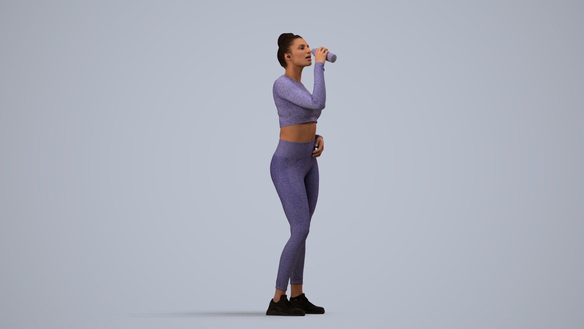 realistic 3D woman sport, scanned archviz people for Blender and 3ds Max, side view render