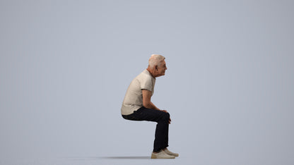 3D scanned senior man sitting casual, photorealistic archviz people for Enscape and SketchUp, side view render