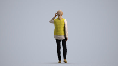3D human model senior woman casual standing, photogrammetry scanned person for archviz, front view render