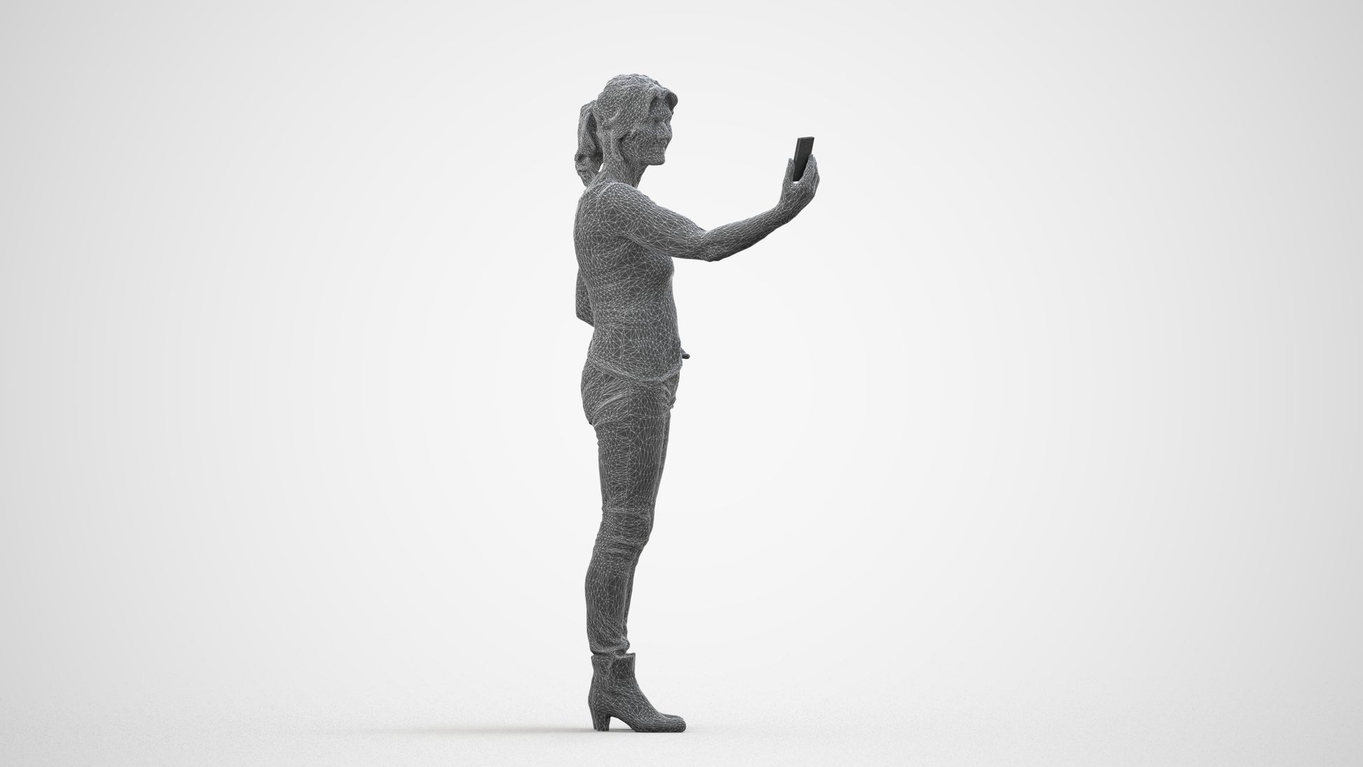 photogrammetry 3D senior woman casual standing, realistic human model archviz FBX, wireframe side view