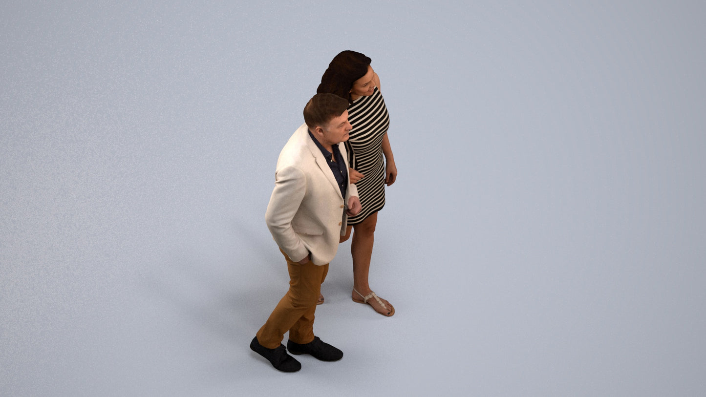 3D human model woman casual kids, photogrammetry scanned person for archviz, back view render