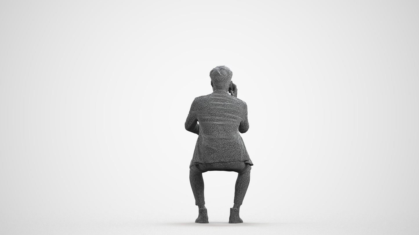 3D scanned man business, photorealistic archviz people for Enscape and SketchUp, wireframe front view