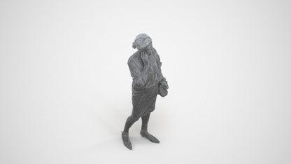 realistic 3D human senior woman business standing, archviz people FBX OBJ for Blender, wireframe three-quarter view