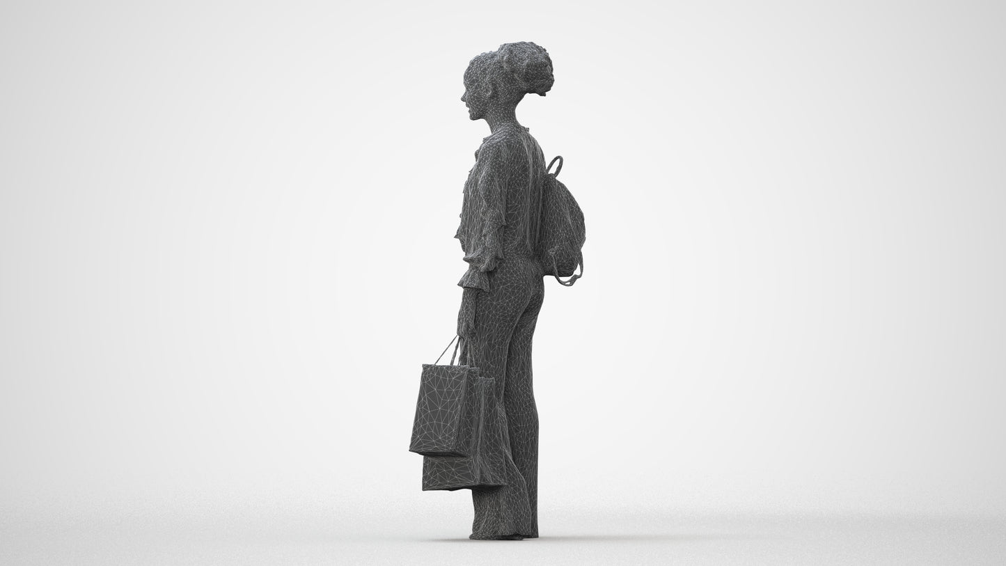 realistic 3D human woman casual shopping, archviz people FBX OBJ for Blender, square thumbnail