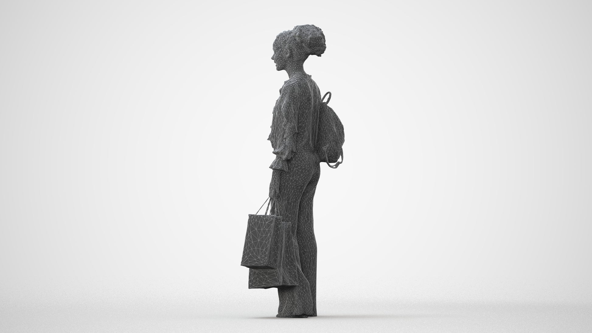 realistic 3D human woman casual shopping, archviz people FBX OBJ for Blender, square thumbnail