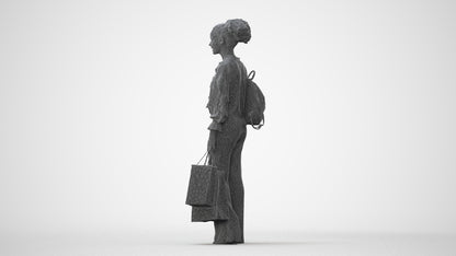 realistic 3D human woman casual shopping, archviz people FBX OBJ for Blender, square thumbnail