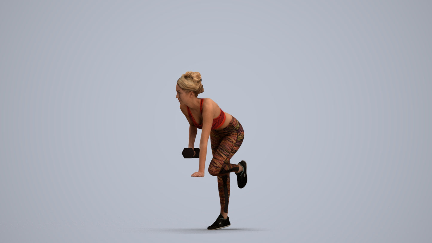 3D human model woman sport, photogrammetry scanned person for archviz, standing pose render