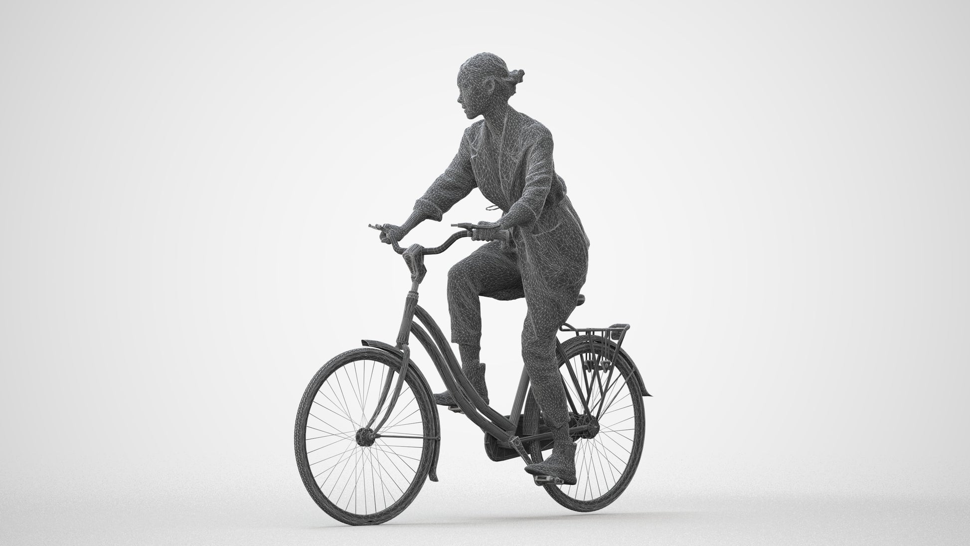 scanned 3D woman casual cycling, photogrammetry people for Enscape and V-Ray, square thumbnail