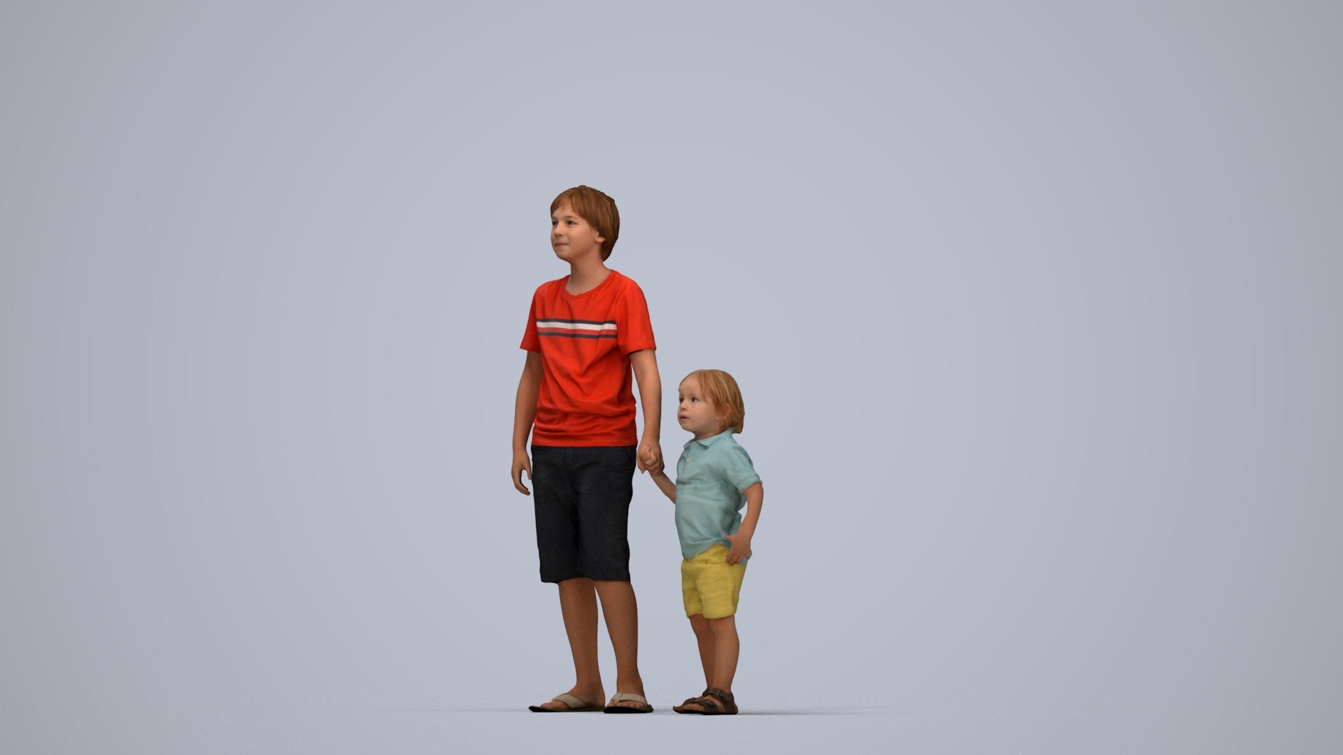 realistic 3D human boy casual kids, archviz people FBX OBJ for Blender, top-down view render