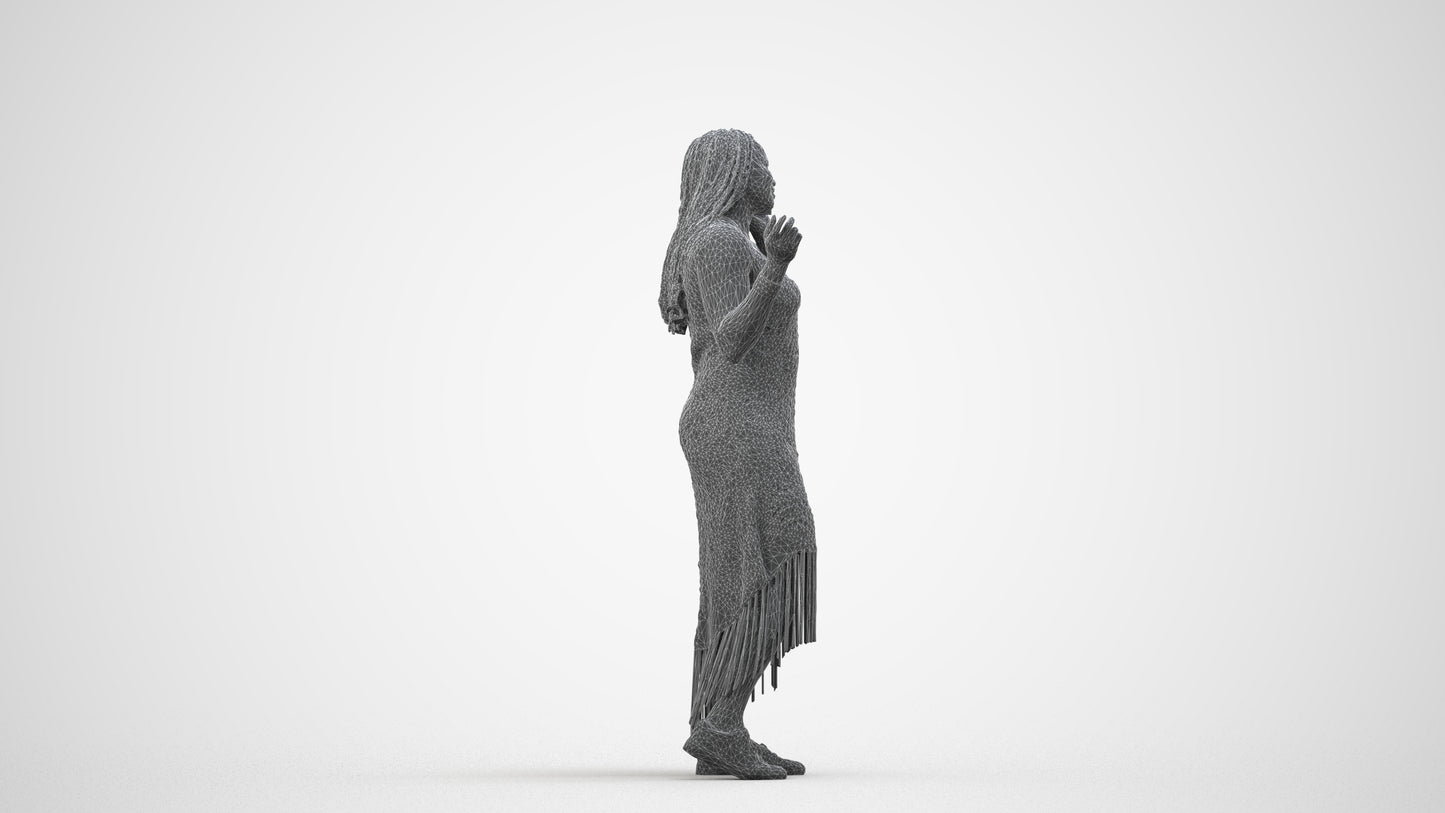 photogrammetry 3D woman casual standing, realistic human model archviz FBX, wireframe side view