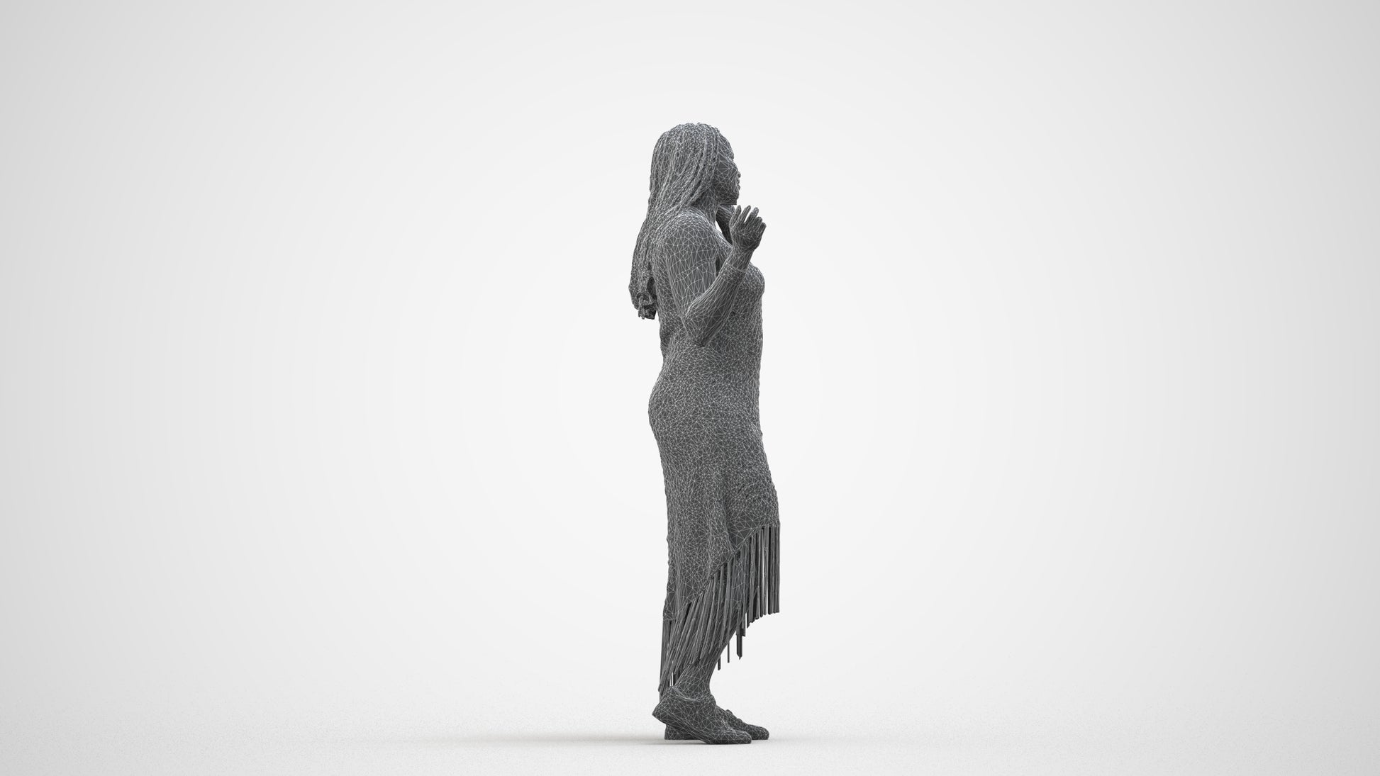 photogrammetry 3D woman casual standing, realistic human model archviz FBX, wireframe side view