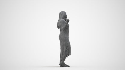 photogrammetry 3D woman casual standing, realistic human model archviz FBX, wireframe side view
