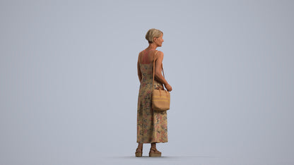3D human model senior woman standing, photogrammetry scanned person for archviz, front view render