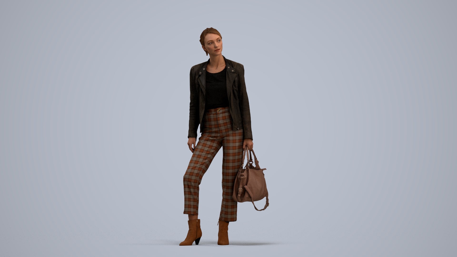 realistic 3D human woman business standing, archviz people FBX OBJ for Blender, standing pose render