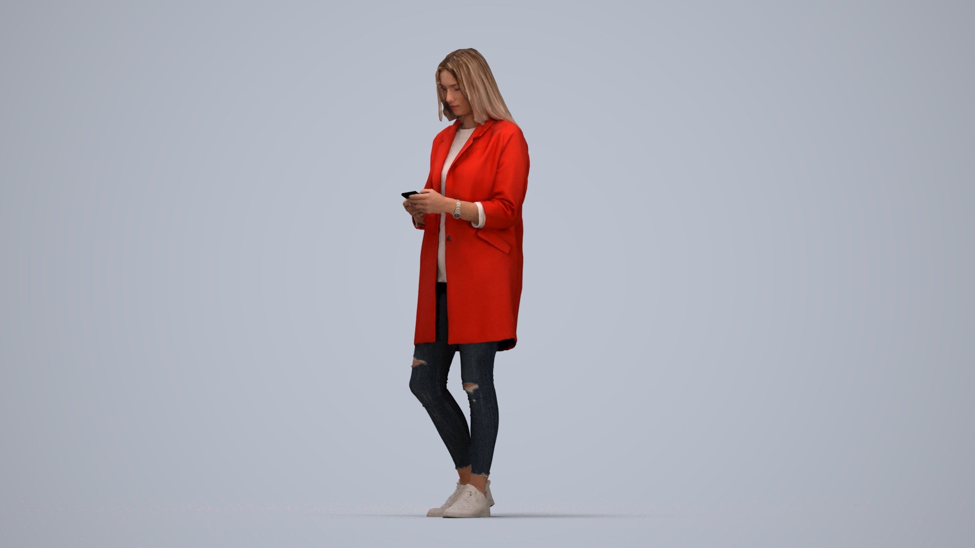 photogrammetry 3D woman casual standing, realistic human model archviz FBX, top-down view render