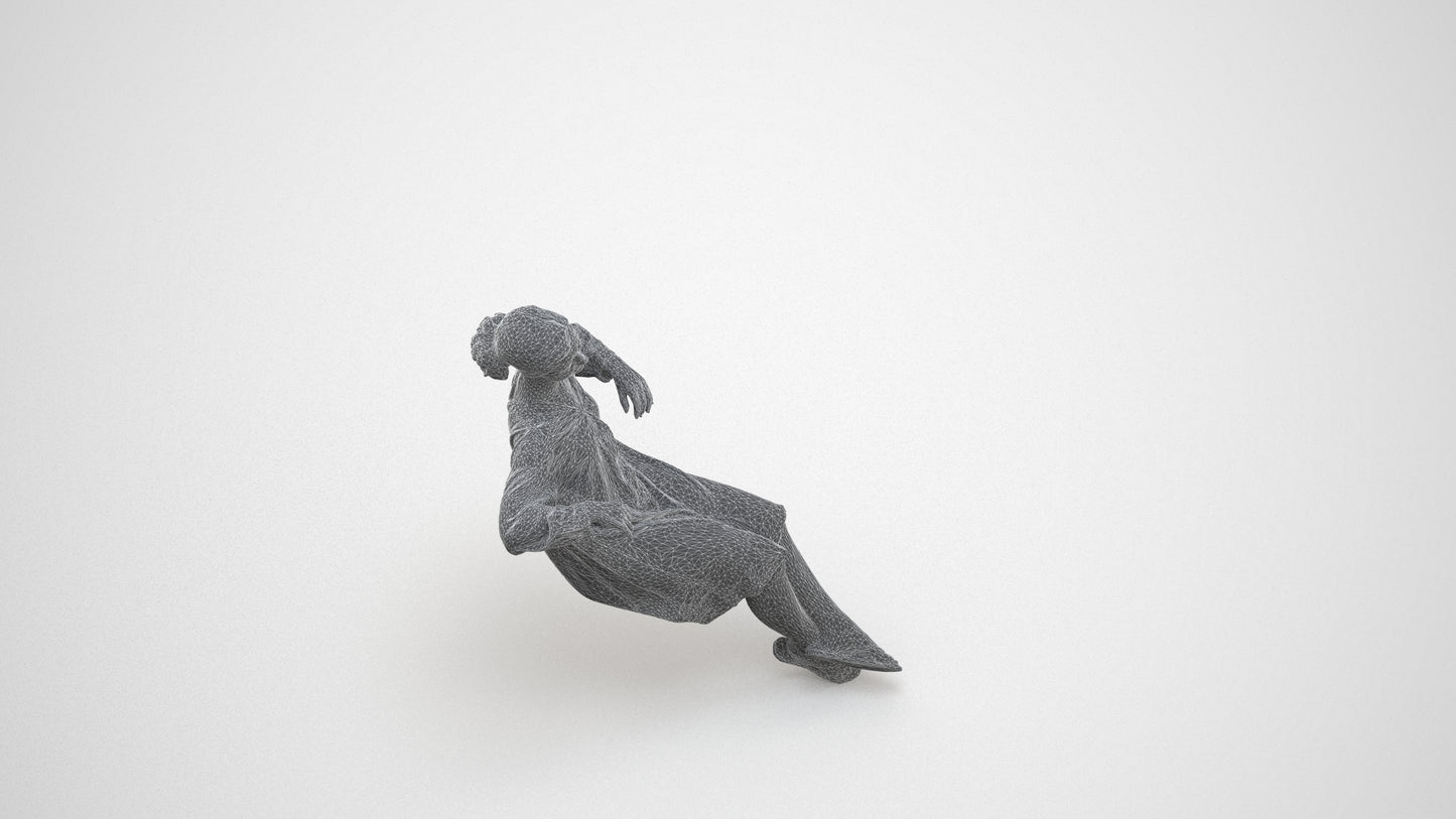 3D scanned girl kids casual, photorealistic archviz people for Enscape and SketchUp, wireframe three-quarter view