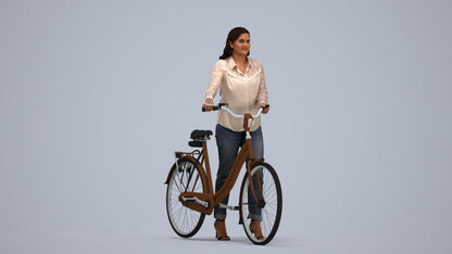 realistic 3D human woman casual cycling, archviz people FBX OBJ for Blender, standing pose render