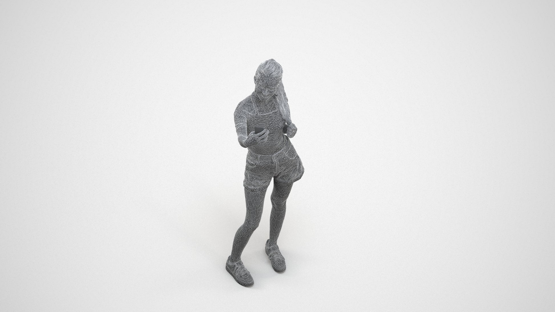 realistic 3D people woman casual standing, render-ready for V-Ray and Corona, FBX OBJ, wireframe three-quarter view
