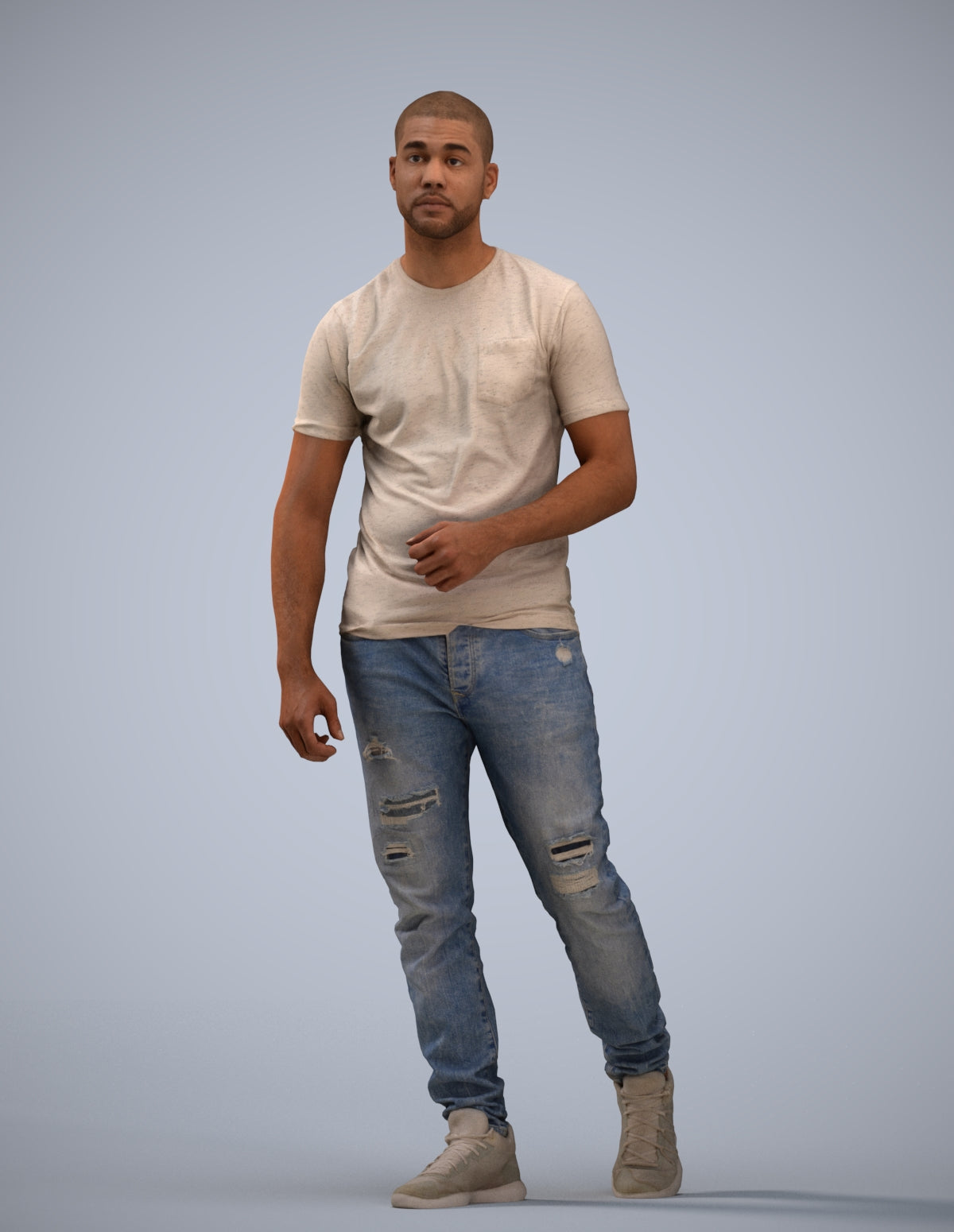 scanned 3D man casual walking, photogrammetry people for Enscape and V-Ray