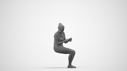 realistic 3D woman casual sitting, scanned archviz people for Blender and 3ds Max, wireframe side view