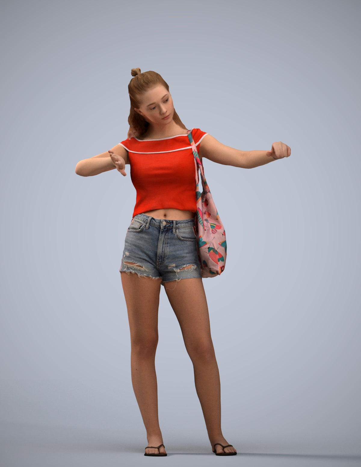 3D people model girl casual shopping, scanned human for 3ds Max rendering