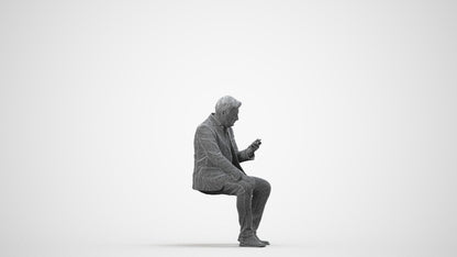3D scanned man sitting business, photorealistic archviz people for Enscape and SketchUp, wireframe side view
