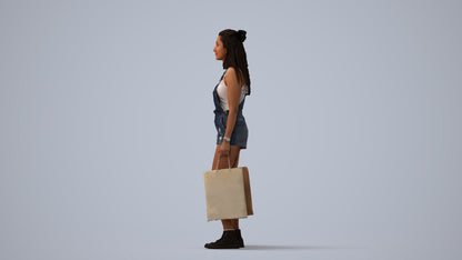 photogrammetry 3D woman casual shopping, realistic human model archviz FBX, three-quarter view render