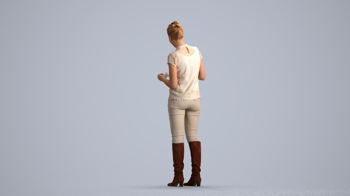 realistic 3D woman casual standing, scanned archviz people for Blender and 3ds Max, front view render