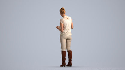 realistic 3D woman casual standing, scanned archviz people for Blender and 3ds Max, front view render