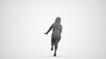 3D human model woman business sitting, photogrammetry scanned person for archviz, wireframe front view