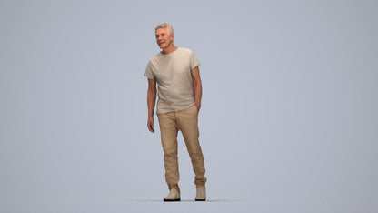 realistic 3D senior man casual walking, scanned archviz people for Blender and 3ds Max, top-down view render