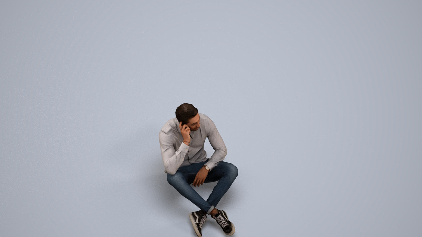 3D scanned man sitting casual, photorealistic archviz people for Enscape and SketchUp, back view render